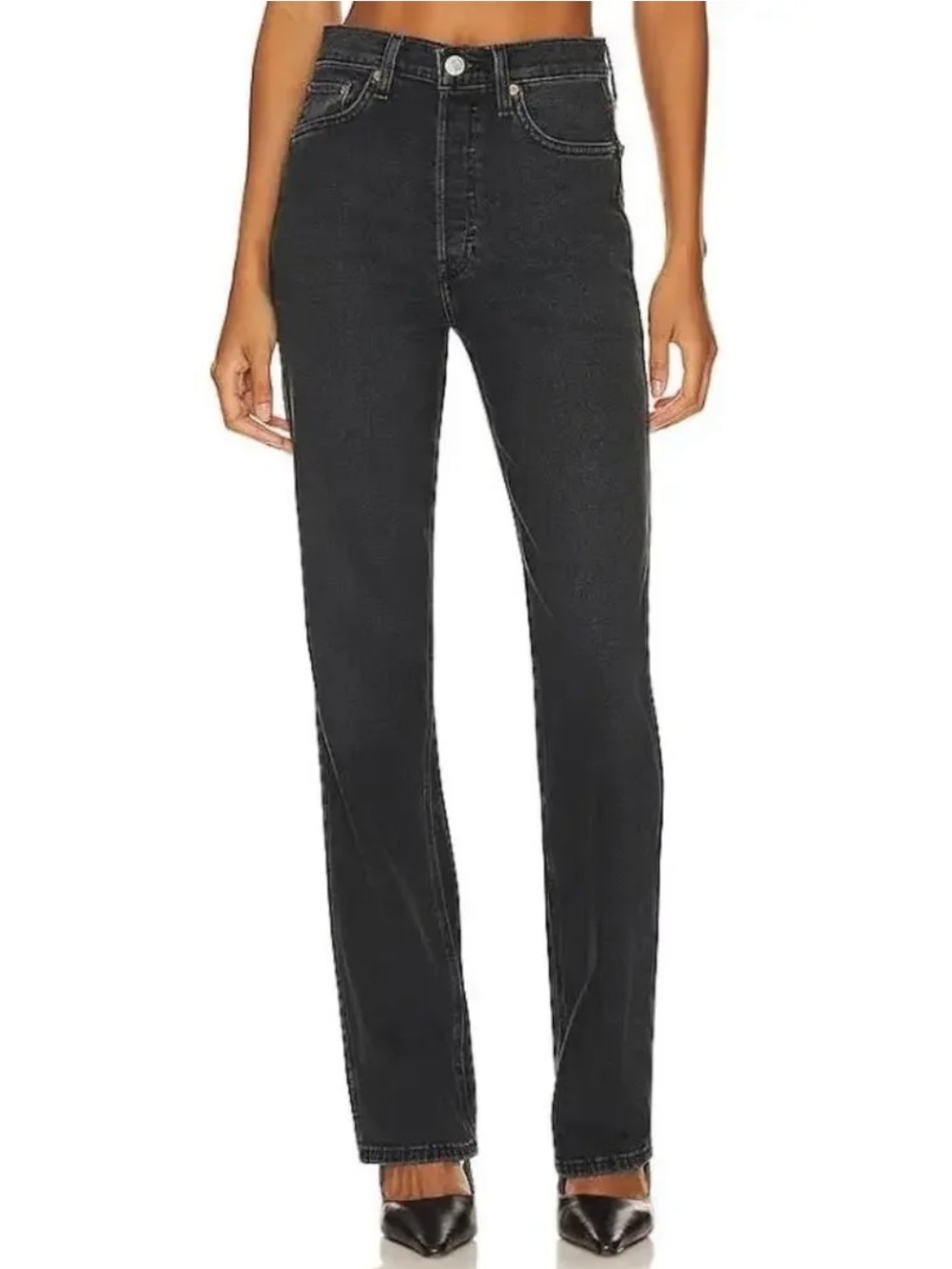 RE/DONE 90s High Rise Loose Jeans Straight Leg Black Moto Size 29 NWT